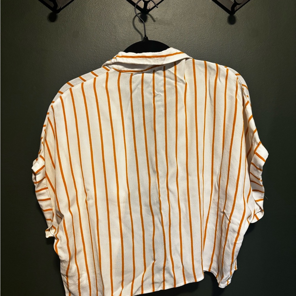 Forever 21 Orange and White Casual Button Down Shirt